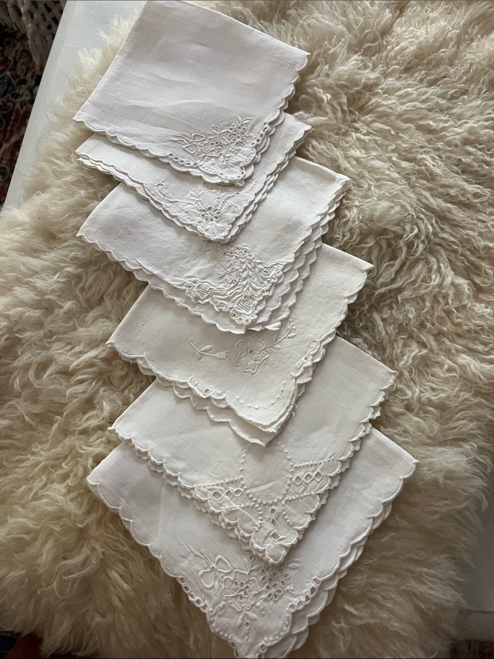 Vintage White Embroidered table Linen - Set of 6
